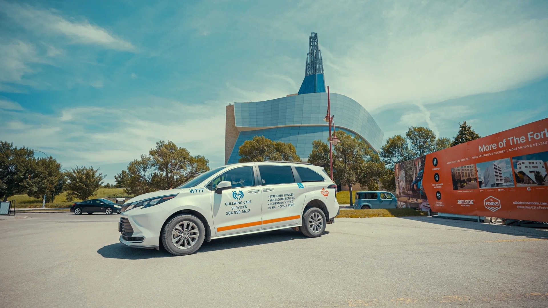 Gullwing Care accessible minivan outside the Canadian Museum for Human Rights